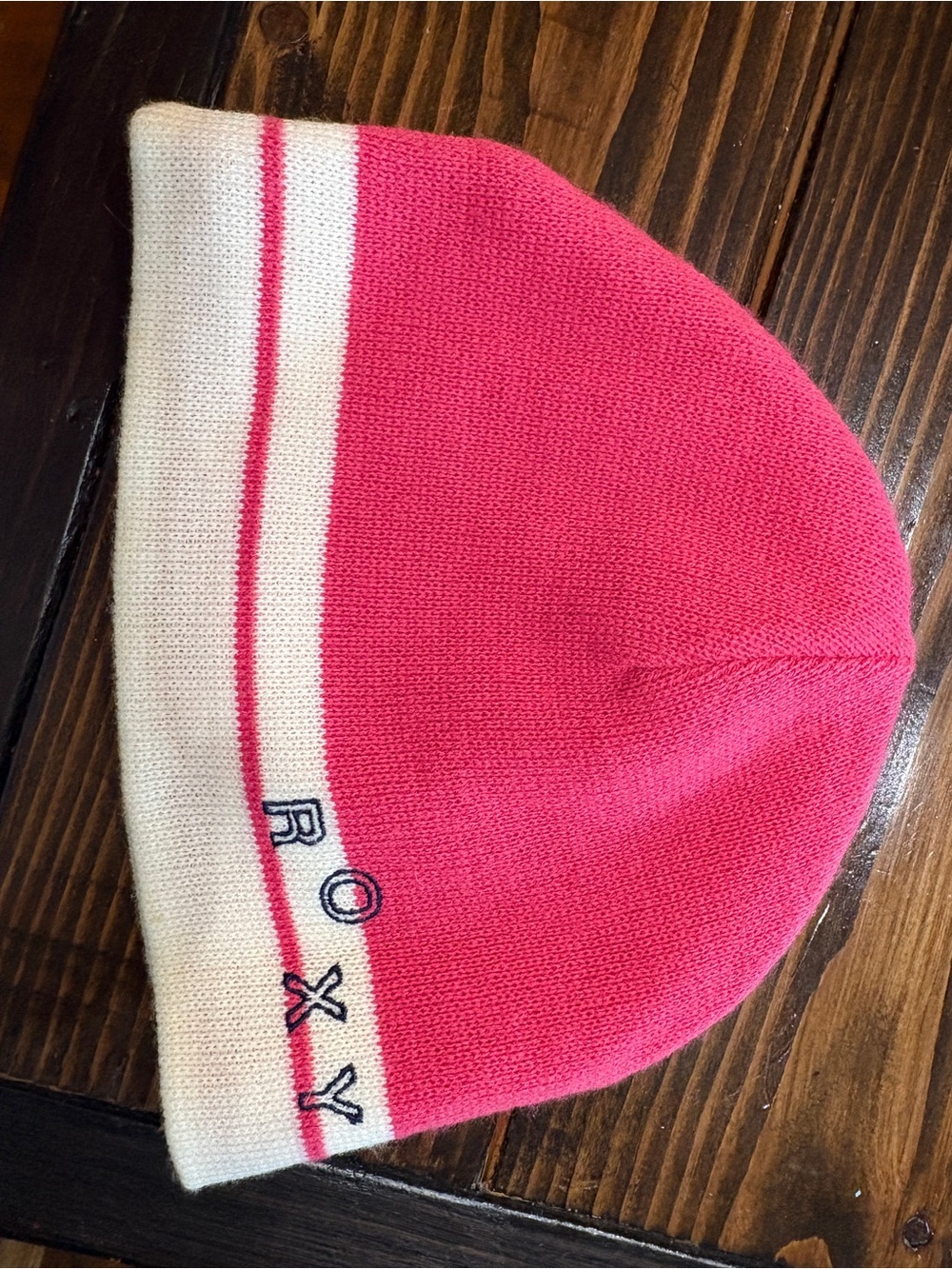 Roxy Kids Pink and White Knit Beanie